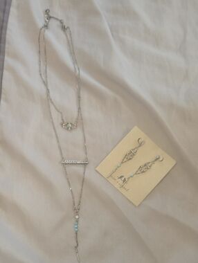 C+I Necklace & Earrings Set with Turquoise Stone Accents. Stepwells Collection